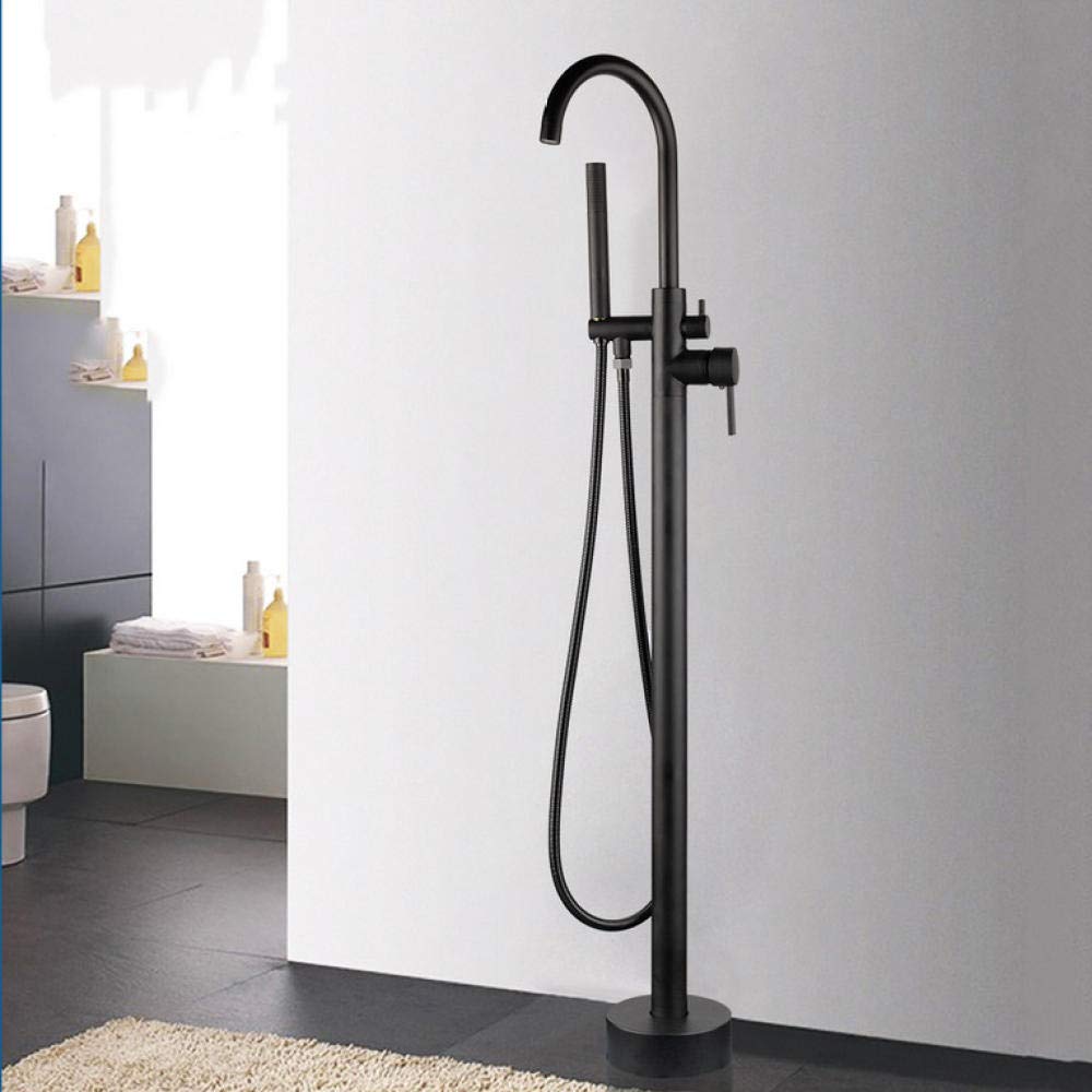 Yniyujkl Black Luxurious High Rise Round Spout Bath Mixer Tap Floor Mounted Bathtub Filler Shower Roman Tub Faucet Set