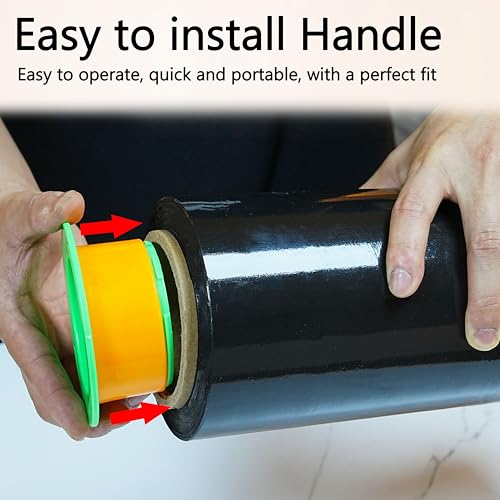 Image of CHUANGSEED Black Stretch Film 12'' x 1000 Feet 4-Pack 80 Gauge Industrial Strength Shrink Film with Plastic Handle,Durable Self-Adhesive Plastic Wrapping for Moving,Shipping