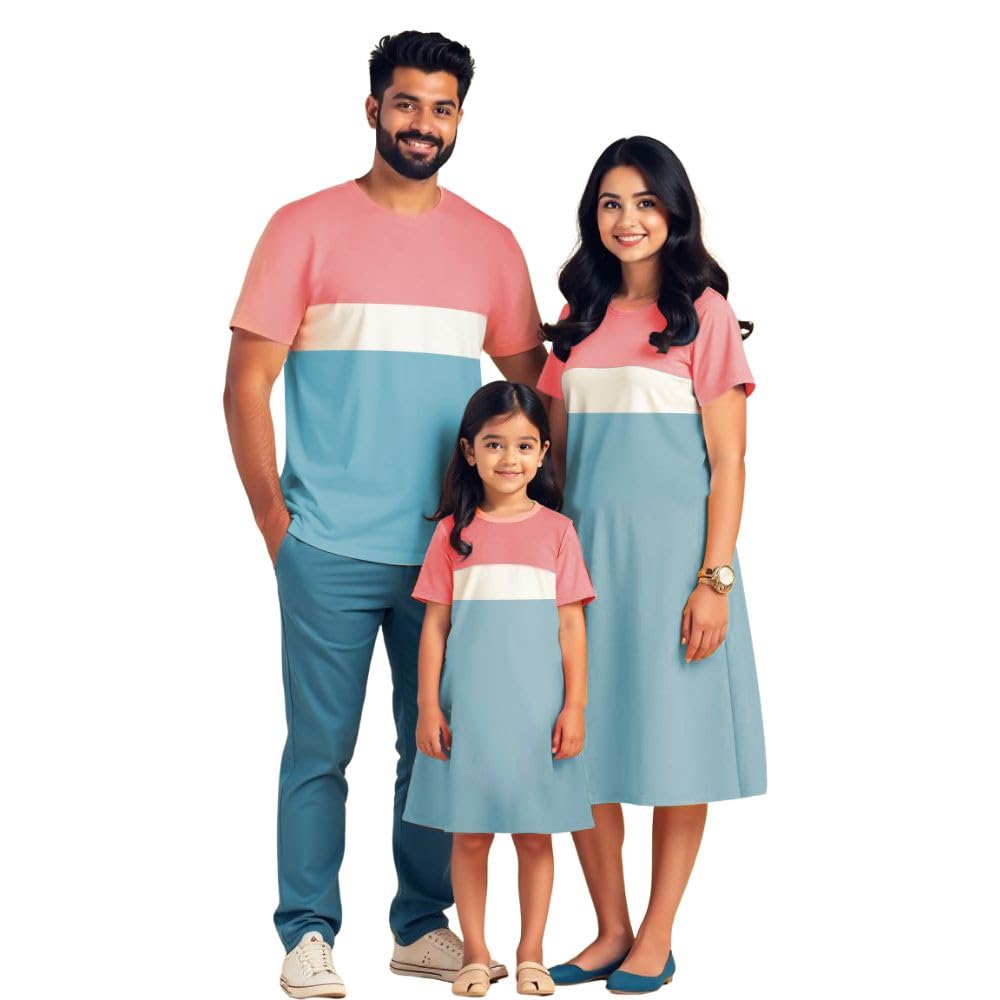 bouncy toonz Regular Fit Family Dress Set Matching 3 Husband Wife Matching Clothing T Shirts for 3 Mom Dad Son Daughter Outfit Twinning Clothes for Mother Father Kids Child(Family-cutnsew6)-picture-16