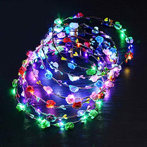 LED Flower Crown, 20 Pack Led Flower Wreath Headband Luminous Led Flower Headpiece Flower Headdress For Girls Women Wedding Festival Holiday Christmas New Year Party By Woopower