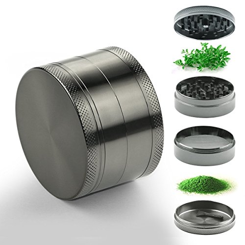 Grinder Metálico 4 Piezas para Hierbas y Especias, Rascador Polen (5cm, Níquel Negro)