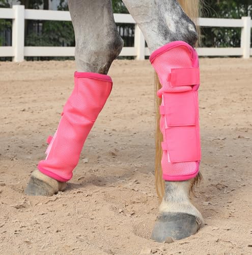 Image of LEAFOREST Horse Fly Boots Set of 4 - Non Slip Leg Protection for Donkey Mini Pony Draft, Breathable Mesh Fly Boots for Pasture & Barn Use Pink Pony