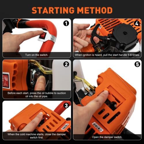 Petrol Drill Borer, 2-Stroke Post Hole Digger Petrol Gas Powered Earth Auger Post Fence Hole Digger Single Cylinder Gasoline Digging Machine for Installing Guardrails, Railings (52CC 1.46KW)