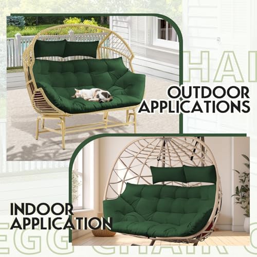 Image of Double Seater Cushion Set - Polyester Fabric Padded Seat for Hanging Egg /Garden Jhula (Dark Green)