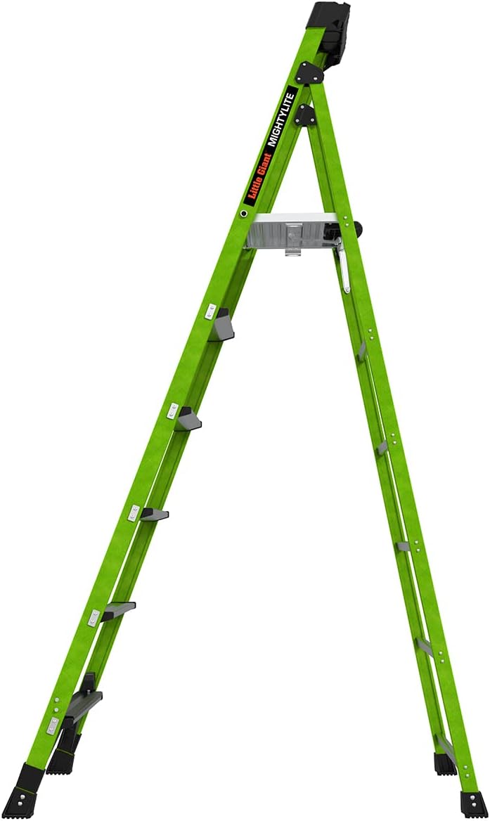 Little Giant Ladders, MightyLite 2.0, 8' Stepladder with Ground Cue, Fiberglass, Type IAA, 375 lbs Weight Rating, (15408-001), Green