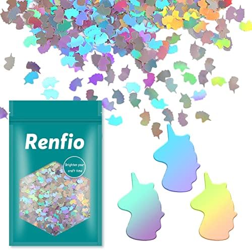 Renfio 1.75 Oz 50g Holographic Unicorn Confetti Glitter Sequin Unicorns Shape Shiny Glitters Resin Sparkle Chunky Sequins for DIY Mold Art Nail Artwork Holiday Decoration - Laser Sliver
