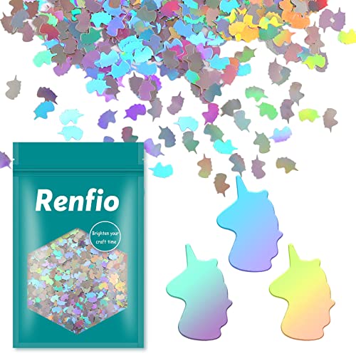 Renfio 1.75 Oz 50G Holographic Unicorn Confetti Glitter Sequin Unicorns Shape Shiny Glitters Resin Sparkle Chunky Sequins For Diy Mold Art Nail Artwork Holiday Decoration - Laser Sliver #TOP2