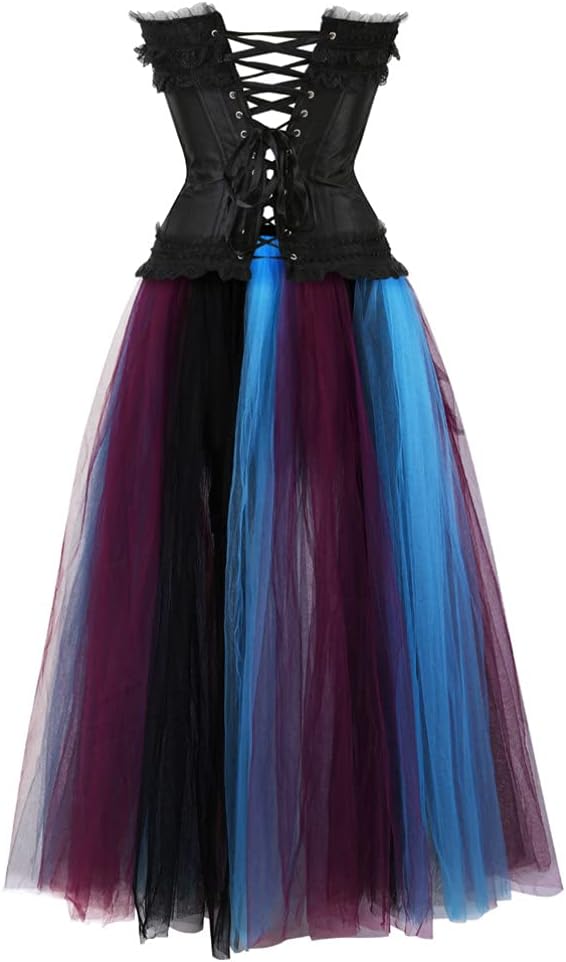 Steampunk Zip Boned Bustiers Corset with High Low Skirt Women Halloween Costume