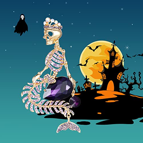 Image of EVER FAITH Women's Austrian Crystal Halloween Mermaid Skull Crown Teardrop Brooch