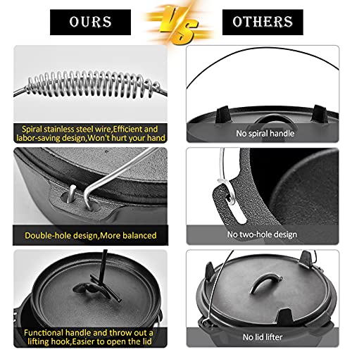 6.5 Quart Cast Iron Dutch Oven Pre-Seasoned Pot With Lid Lifter Handle, Casserole Pot With Lid Lifter For Camping Cooking Bbq Baking #TOP3