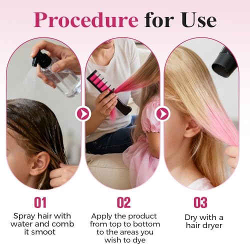 Image of Hair Chalk Comb Temporary Hair Color for Girls, Kids & Women - Washable, Non-Toxic Hair Colour Chalk Set | 6 Blendable Colours | Quick-Dry Hair Dye Combs for Party, Birthday, Halloween, Cosplay