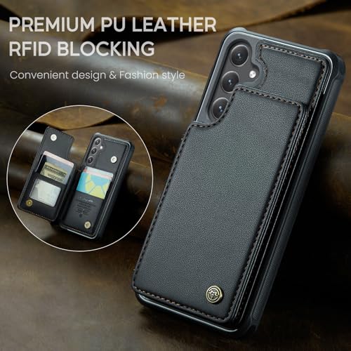 Kowauri for Samsung Galaxy S25 FE Case, PU Leather Wallet Case for Women Men with RFID Blocking Card Holder Slot Magnetic Closure Shockproof Protective Phone Cover for Samsung Galaxy S25 FE (Black) by Kowauri - Image 9