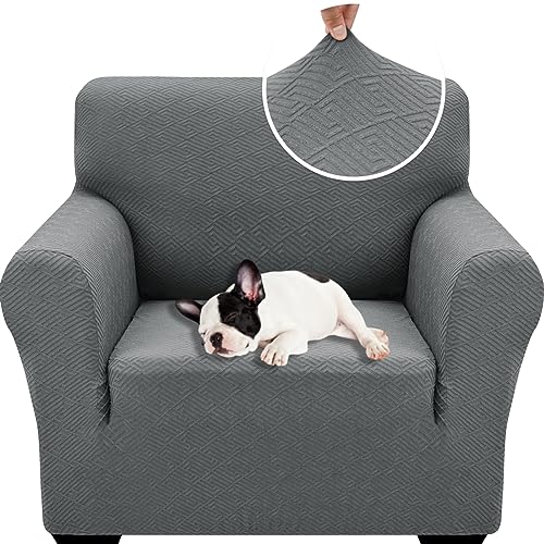 2024 Newest Stretch Armchair Covers 1 Piece Chair Slipcovers Chair Protector for Living Room Thick Soft Chair Cover with Elastic Bottom Couch Cover for Pets Kids (Chair, Light Gray)