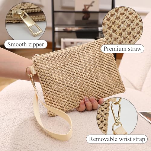 Image of Straw Clutch Purses for Women, Bohemian Straw Handbag Small Summer Beach Bag Wristlet Wallet with Zip