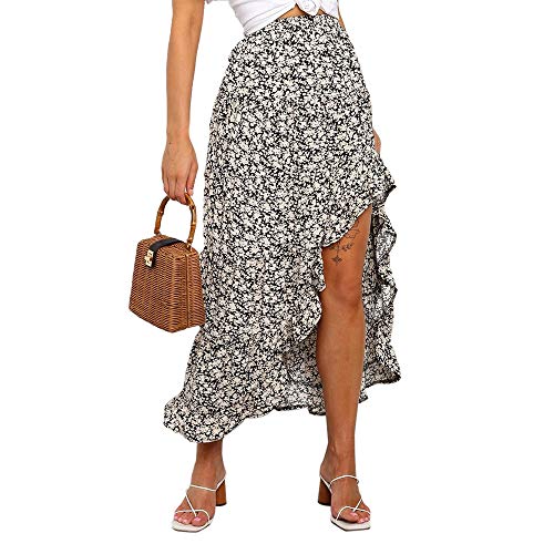 Exlura Womens High Waist Polka Dot Pleated Skirt Midi Swing Skirt with Pockets