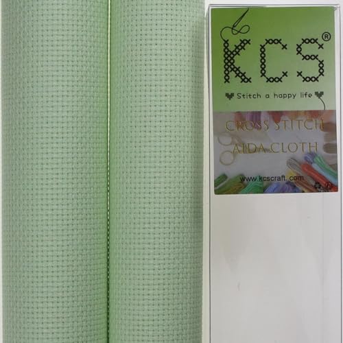 KCS 2 pc of 15" x 18"(38cmx45cm) Counted Cross Stitch Cotton Aida Cloth Needlework Fabric Box (Light Green, 16CT)