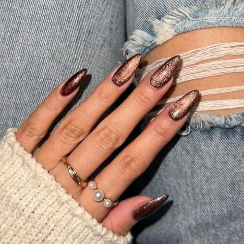Dark Brown Glitter Press on Nails by KQueenest Cover