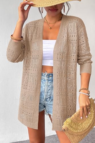 Image of Zeagoo Womens 2026 Summer Crochet Cardigan Sweaters Lightweight Long Sleeve Open Front Kimono Boho Knit Cover Ups