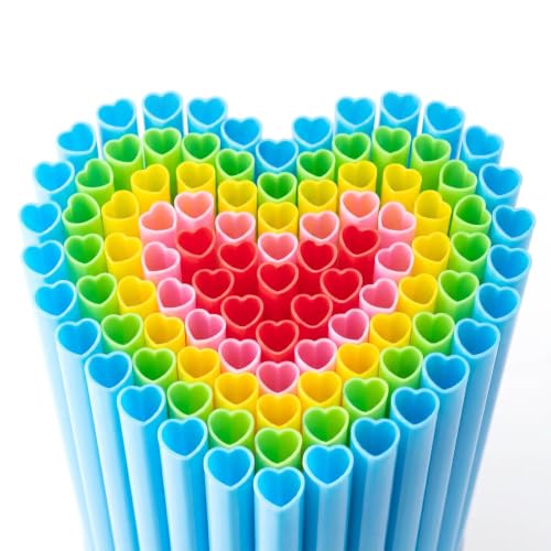 Image of 50pcs Heart Shaped Disposable Individually Wrapped Drinking Straws
