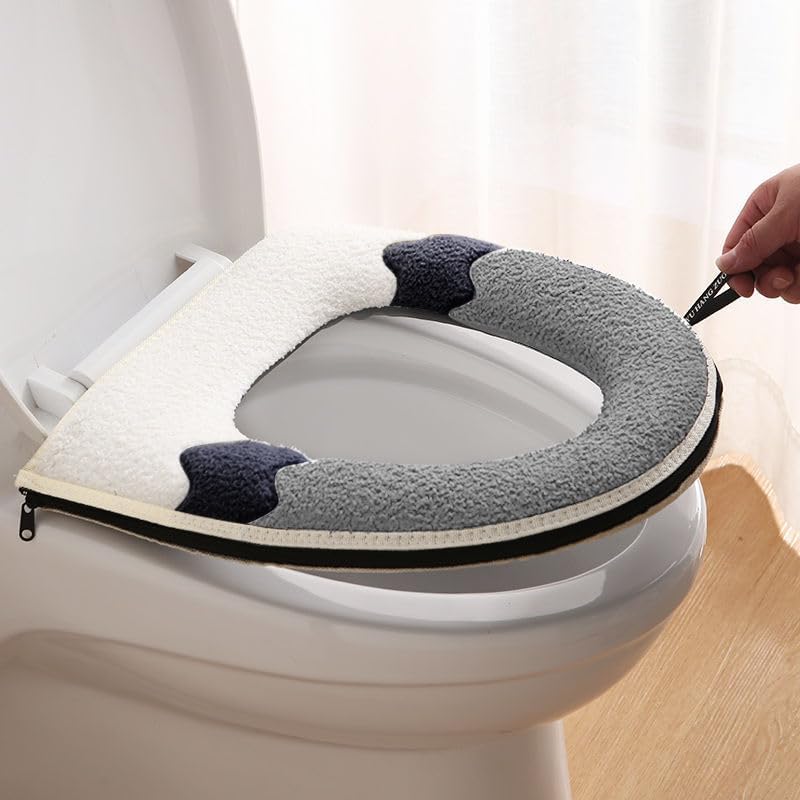 Miniatura 4 de 2 piezas más gruesas para asiento de inodoro con asa, cojín suave y grueso lavable, se adapta a todos los asientos de inodoro ovalados