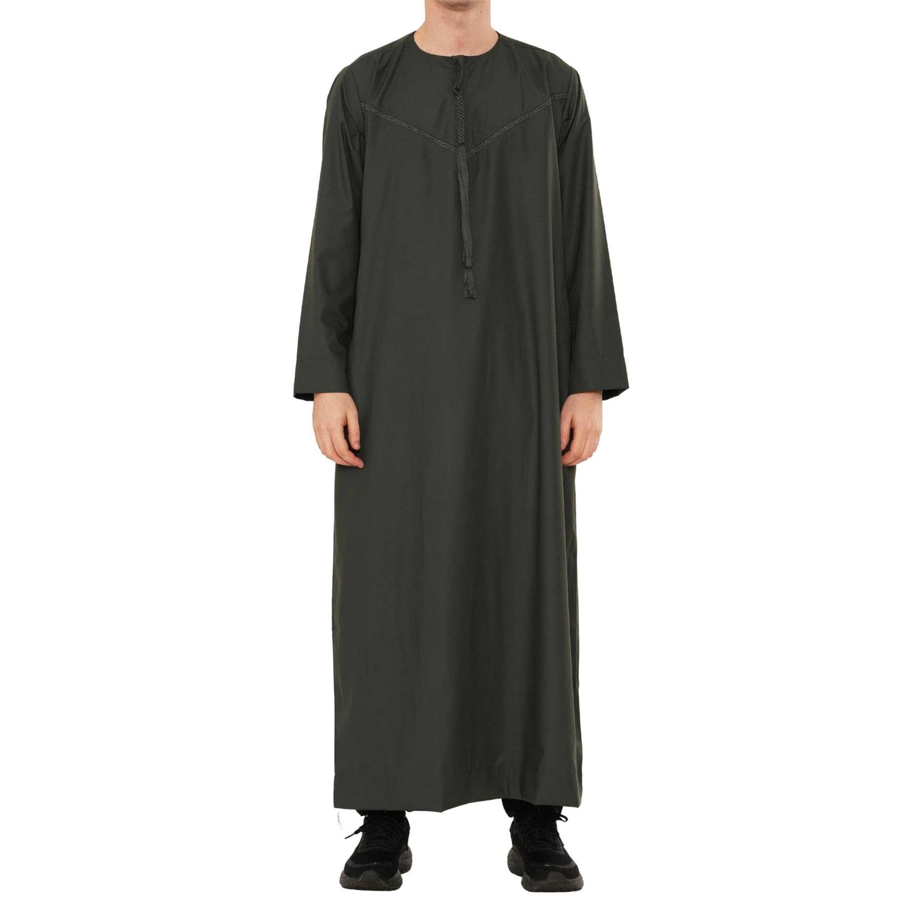 Thobez Men's Green Thobe Emirati Omani Jubba Islamic Dress Muslim Kaftan Eid Robe Arab Tassel - 56