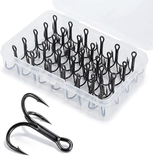 RiNTREE Treble Hooks 50 Pcs for Lure Replacement, High Carbon Steel Fishing Hook