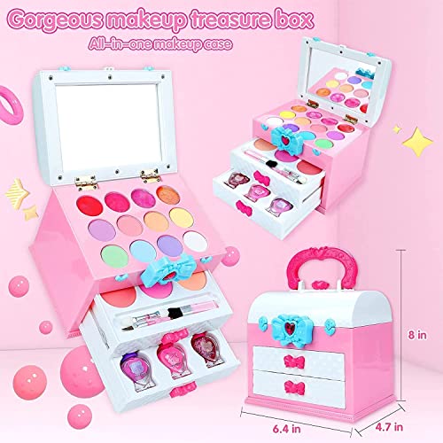 INNOCHEER-Washable-Kids-Makeup-Kit-for-Little-Girls-3-8-Real-Makeup-Toy-Set-with-Portable-Makeup-Box-Lipsticks-Brushes-and-Mirror-for-Kids-Toddlers-Pretend-Play-Birthday-Christmas