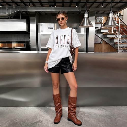 Image of MAVMAX Women Slouchy Knee High Boots Casual Round Toe Pull On Riding Biker Boots Fold Over Chunky Low Heel Platform Boot