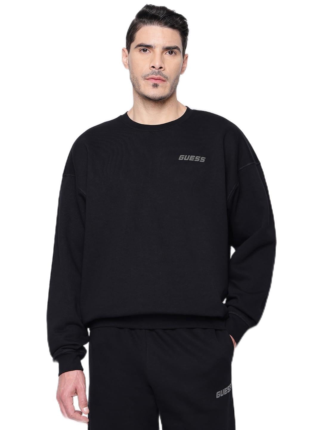 Men Black Solid Crew Neck Sweatshirt