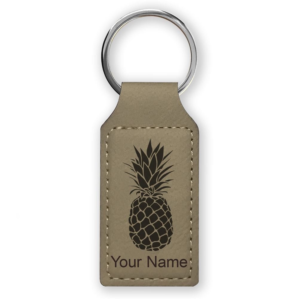 LaserGram Rectangle Keychain, Pineapple, Personalized Engraving Included (Light Brown)