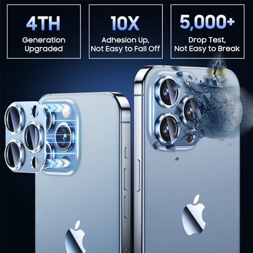 Image of Uyiton for iPhone 13 Pro /iPhone 13 Pro Max Camera Lens Protector, [Strong Adsorption] [Drop Protection] Metal Ring Tempered Glass Rear Camera Screen Cover - Blue
