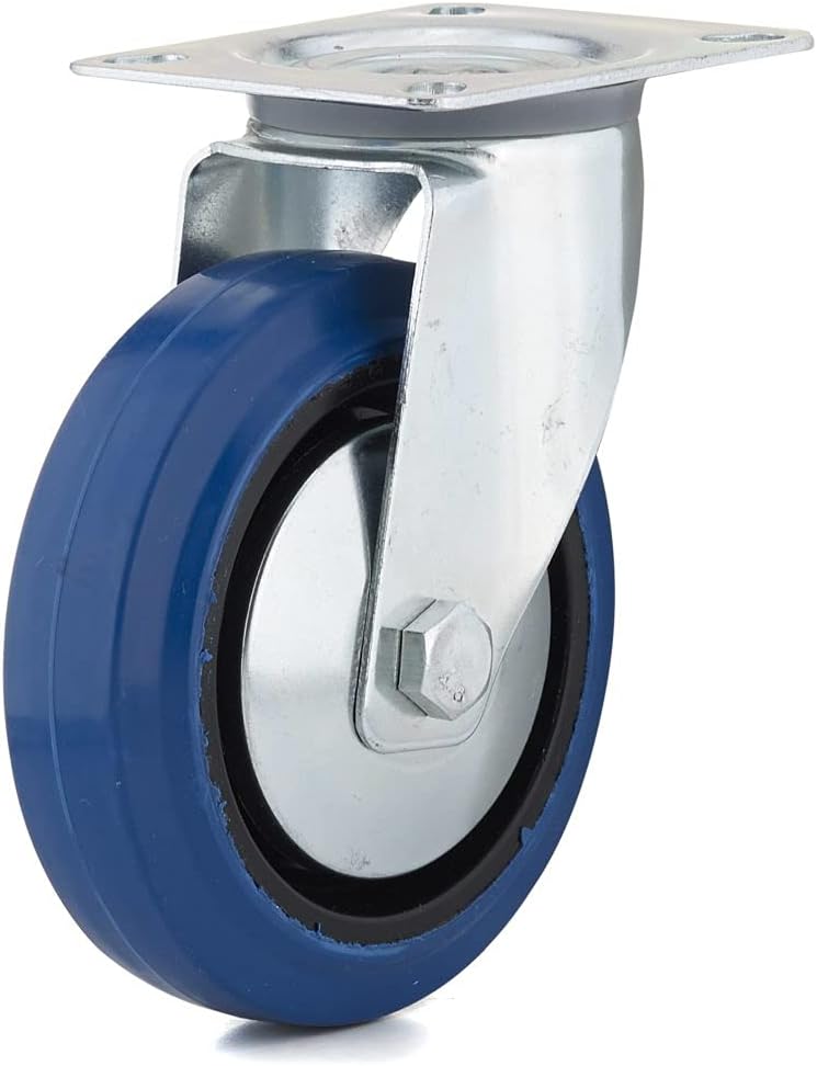 Richelieu Hardware (125 mm) F08338 Industrial Elastic Rubber Swivel Casters, 4-29/32 Wheel Diameter, Blue