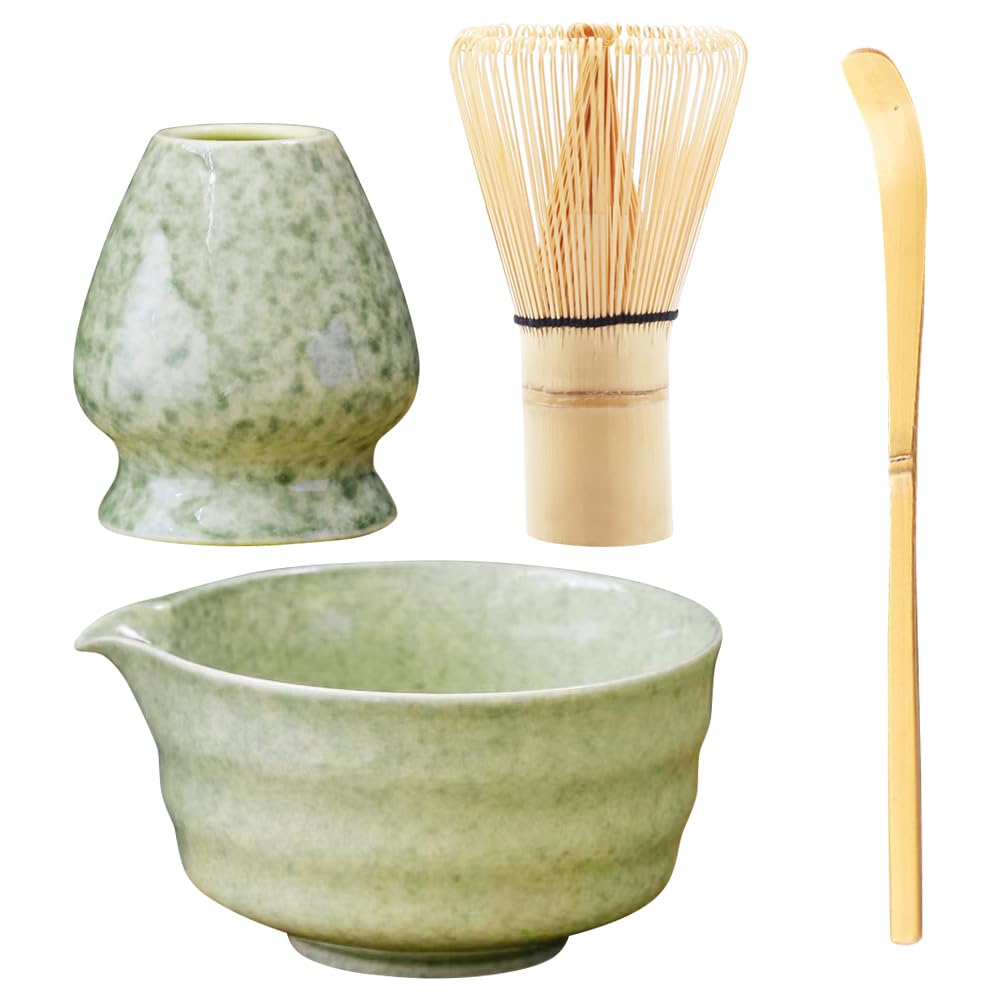 Matcha Kit, Set di Matcha, Set da tè giapponese Matcha, Set di Frusta per Matcha, Ciotola Matcha con Beccuccio,Frusta Matcha in Bambù,Paletta, Supporto per Frusta in Ceramica
