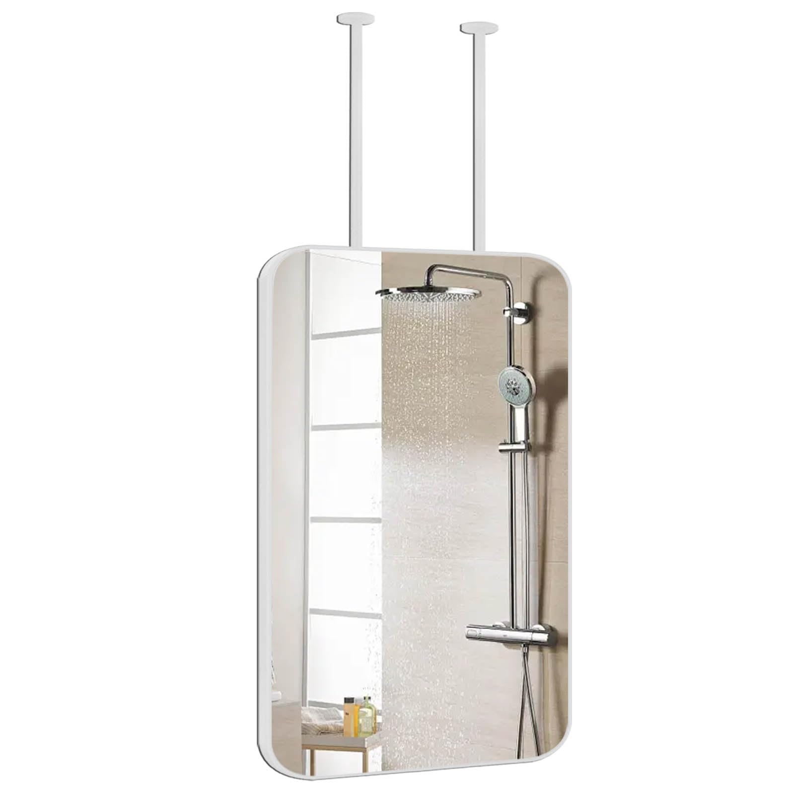 SXFSDOU Nordic Design Rectangular Ceiling Mounted Mirror, with White Metal Frame Vertical Hanging Wall Mirror for Bathroom Vanity or Decor(40cmx70cm)