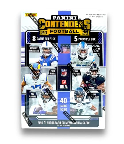 2023 Panini Contenders Football BLASTER box (40 cards/bx incl. ONE Memorabilia or Autograph card)
