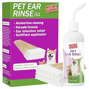 Meiqihome ear cleaner for dogs and cats soothes ear inflammation removes wax and odor includes 50 cotton swabs 4 fl oz cleaner for dogs   cucciolini doodles