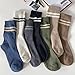 TeenFighter 7 Pair Pack Men's Retro Double Bar Cotton Socks - Vintage Design Crew Socks with Breathable Soft Fabric for Casual & Athletic Wear