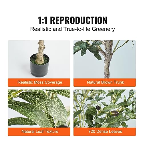 Image of VEVOR Artificial Olive Tree, 5 FT Tall Faux Plant, Secure PE Material & Anti-Tip Tilt Protection Low-Maintenance Plant, Lifelike Green Fake Potted Tree for Home Office Warehouse Decor Indoor Outdoor