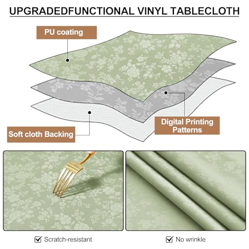 Image of Smiry Rectangle Table Cloth, Waterproof Heavy Duty Vinyl Tablecloths, Wipeable Washable Table Cover for Kitchen and Dining Room (Grass Green, 60 inch X 84 inch)