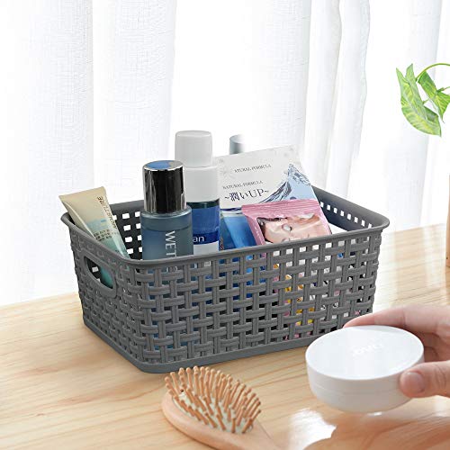 Teyyvn Plastic Storage Basket, 10.03" X 7.59" X 4.09", Pack Of 6, Gray #TOP4