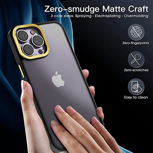 Image of Vaku Luxos Trans Armor for iPhone 14 Pro Case Cover, 6 Feet Drop, Metal Ring Camera Protection, Shockproof, Scratch Resistant, Slim, Compatible with iPhone 14 Pro Back Cover - Black & Gold