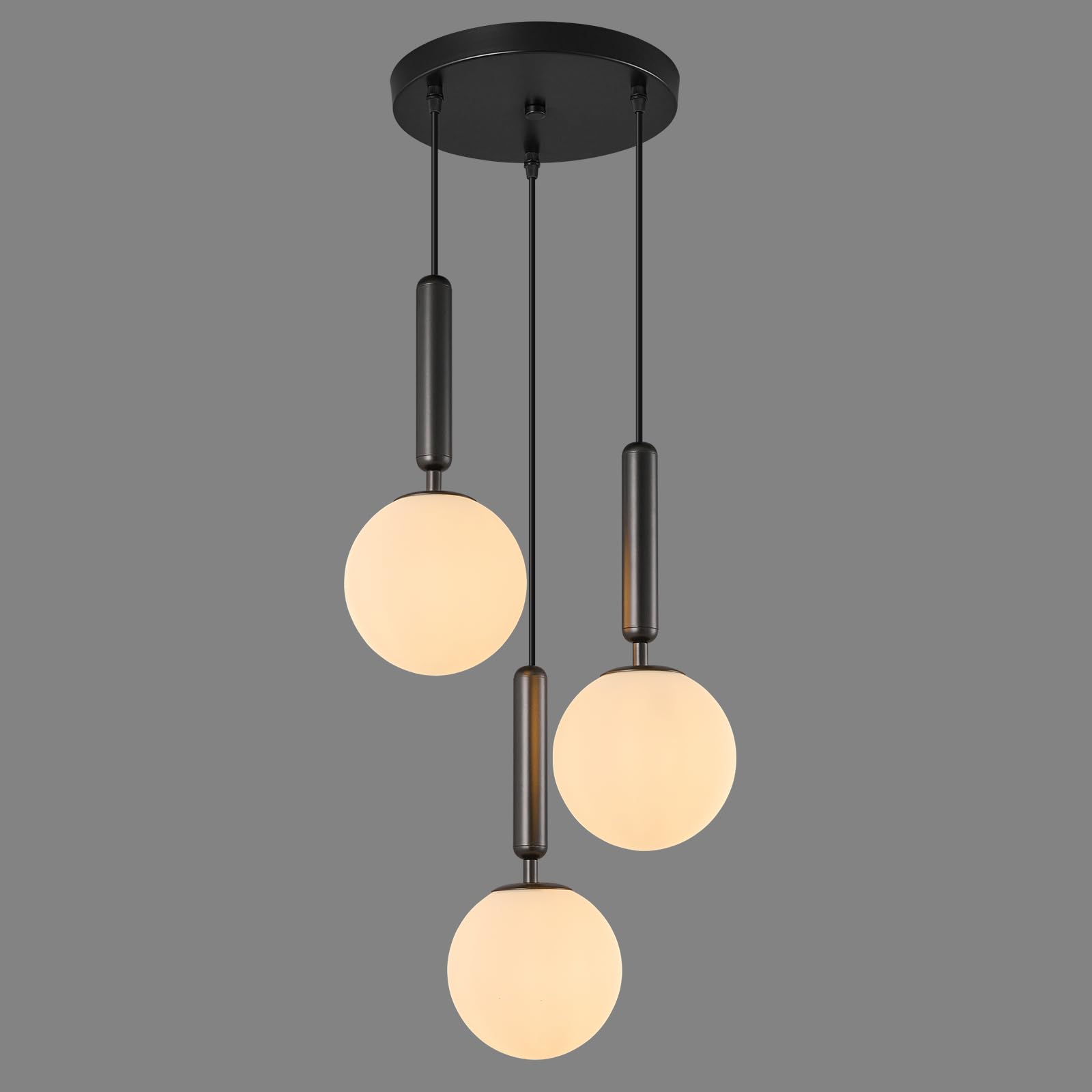 ZPBSJ Modern Black Pendant Light for Kitchen Island Mid Century Pendant Lights with Ball Milky White Glass Pendant Light for Dining Room Bathroom Entrance Bedroom(3-Light)