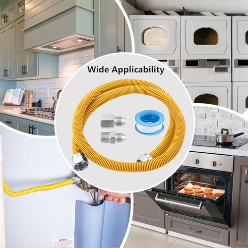 Puxyblue GASLINE48 𝙐𝙥𝙜𝙧𝙖𝙙𝙚𝙙 Puxyblue 48 Inch Flexible Gas Line Kit For Dryer,Water Heater,Gas Tank,Gas Stove,Flexible Stainless Steel Yellow Gas Line Come thumb #6