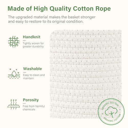 Image of Patvingot 13 inchx10 inchx9 inch Cotton Rope Storage Basket, Woven Baskets with Handles for Organizing Home Office, Shelves, Nursery, Laundry, and Toys,Empty Gift Basket (White, 1 Pack)