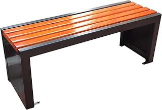 Genérico Banco de Parque al Aire Libre de Color Amarillo ámbar, Asiento de jardín de Madera sin Respaldo con Estructura de Metal, Capacidad para 2-3 Personas, Carga de 800 Libras para césped, Patio,