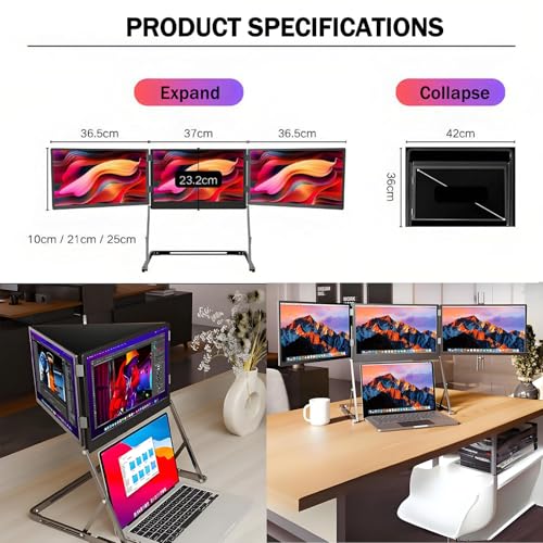Image of 15.6 inch FHD 1080P Laptop Screen Extender - Ultra-Slim Triple Portable Monitor with IPS Display, Built-in Speakers, Foldable Design for Mac & Windows Users