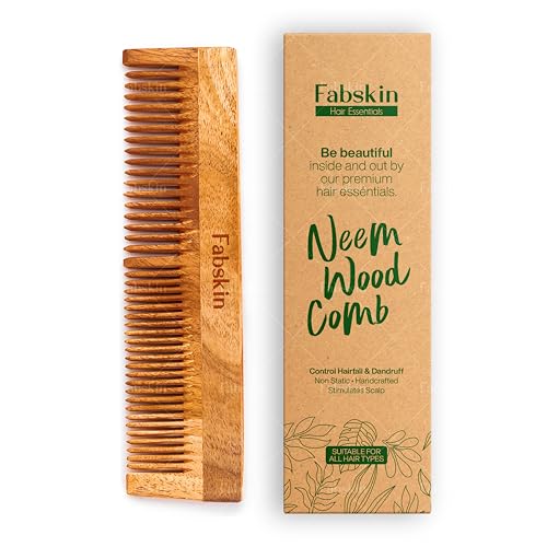 Image of Fabskin Neem Wooden Comb For Men & Women | Graduated Comb | Detangling, Frizz Control, Shine & Styling | For All Hair Types