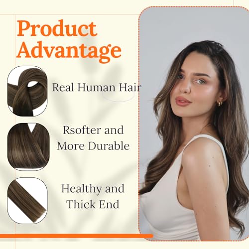 Image of Full Shine Weft Hair Extensions, 22 Inch 130G Dark Brown Hair Weft Sew In | Color Dark Brown To Ash Brown Highlight Dark Brown, Invisible Thick Hair Weft, Sew In Extensions, Add Volume, Event Styling