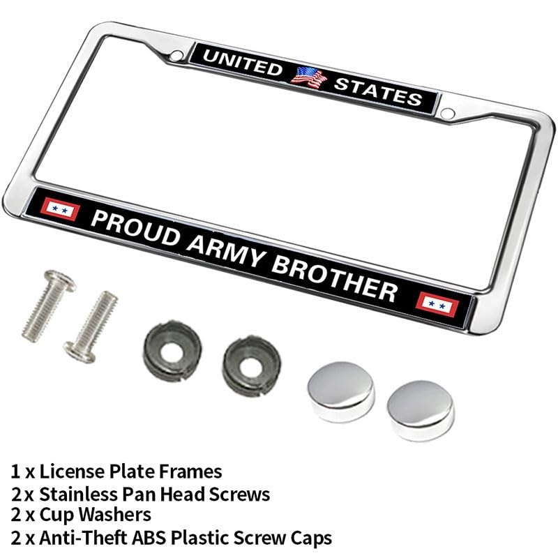 Image of Army Brother License Plate Frame, Stainless Steel Metal Auto Tag Holder | Support your soldier with this durable metal Army Brother license plate frame, weather-resistant and built to last.