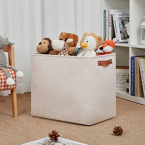 Image of DULLEMELO Fabric Storage Basket, Large Storage Bin for Organization, Closet Storage Bins for Clothes Blankets Nursery Shelves, Collapsible Storage Container Box with Handles(Cream)